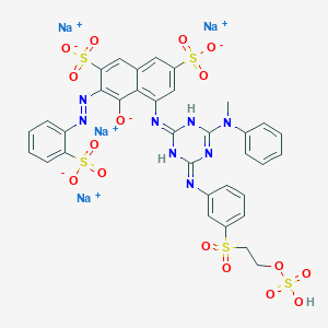 molecular formula C34H26N8Na4O16S5 B570366 4-Hydroxy-5-[4-(N-methylanilino)-6-[m-[2-(sodiooxysulfonyloxy)ethylsulfonyl]anilino]-1,3,5-triazin-2-ylamino]-3-(o-sodiosulfophenylazo)-2,7-naphthalenedisulfonic acid disodium salt CAS No. 111353-83-4