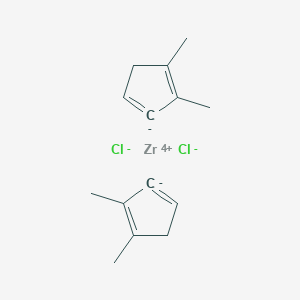 molecular formula C14H18Cl2Zr B570395 Zirconium(4+) chloride 4,5-dimethylcyclopenta-1,4-dien-1-ide (1/2/2) CAS No. 119445-91-9