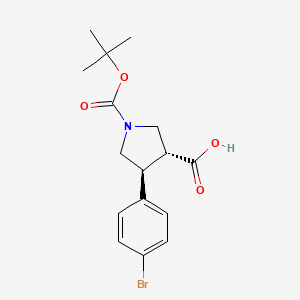 B570400 (3R,4S)-4-(4-Bromophenyl)-1-(tert-butoxycarbonyl)pyrrolidine-3-carboxylic acid CAS No. 1217829-96-3