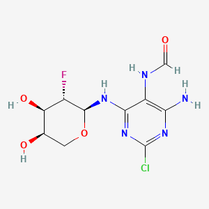 molecular formula C10H13ClFN5O4 B570456 N-[4-Amino-2-chloro-6-[[(2S,3S,4R,5R)-3-fluoro-4,5-dihydroxyoxan-2-yl]amino]pyrimidin-5-yl]formamide CAS No. 1140251-30-4