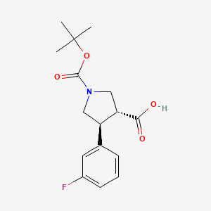molecular formula C16H20FNO4 B570492 trans-1-(tert-Butoxycarbonyl)-4-(3-fluorophenyl)pyrrolidine-3-carboxylic acid CAS No. 301226-53-9