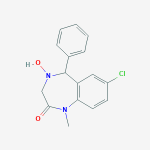 molecular formula C16H15ClN2O2 B057064 7-Chloro-1,3,4,5-tetrahydro-4-hydroxy-1-methyl-5-phenyl-2H-1,4-benzodiazepin-2-one CAS No. 65267-29-0