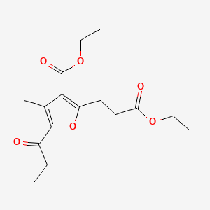 molecular formula C16H22O6 B570641 Ethyl 2-(3-ethoxy-3-oxopropyl)-4-methyl-5-propionylfuran-3-carboxylate CAS No. 181866-85-3