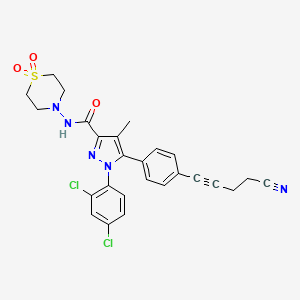 molecular formula C26H23Cl2N5O3S B570646 5-[4-(4-Cyanobut-1-yn-1-yl)phenyl]-1-(2,4-dichlorophenyl)-N-(1,1-dioxo-1lambda~6~,4-thiazinan-4-yl)-4-methyl-1H-pyrazole-3-carboxamide CAS No. 1245626-05-4