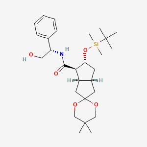 molecular formula C28H45NO5Si B570658 (1'R,2'R,3'Ar,6'aS)-2'-[tert-butyl(dimethyl)silyl]oxy-N-[(1S)-2-hydroxy-1-phenylethyl]-5,5-dimethylspiro[1,3-dioxane-2,5'-2,3,3a,4,6,6a-hexahydro-1H-pentalene]-1'-carboxamide CAS No. 116855-81-3
