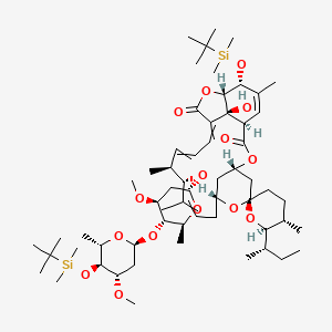 B570720 (1R,4S,5'S,6R,6'R,8R,12S,13S,20R,21R,24S)-6'-[(2S)-butan-2-yl]-21-[tert-butyl(dimethyl)silyl]oxy-12-[(2R,4S,5S,6S)-5-[(2S,4S,5S,6S)-5-[tert-butyl(dimethyl)silyl]oxy-4-methoxy-6-methyloxan-2-yl]oxy-4-methoxy-6-methyloxan-2-yl]oxy-24-hydroxy-5',11,13,22-tetramethylspiro[3,7,19-trioxatetracyclo[15.6.1.14,8.020,24]pentacosa-10,14,16,22-tetraene-6,2'-oxane]-2,18-dione CAS No. 102190-51-2