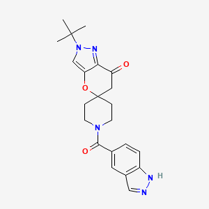 molecular formula C22H25N5O3 B571088 2'-(tert-Butyl)-1-(1H-indazole-5-carbonyl)-2'H-spiro[piperidine-4,5'-pyrano[3,2-c]pyrazol]-7'(6'H)-one CAS No. 1197815-64-7
