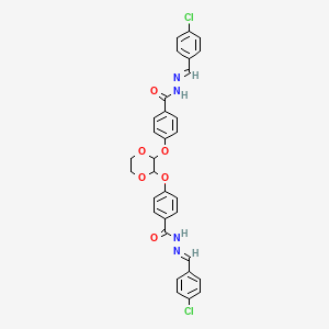 molecular formula C32H26Cl2N4O6 B5710938 N-[(E)-(4-chlorophenyl)methylideneamino]-4-[[3-[4-[[(E)-(4-chlorophenyl)methylideneamino]carbamoyl]phenoxy]-1,4-dioxan-2-yl]oxy]benzamide 