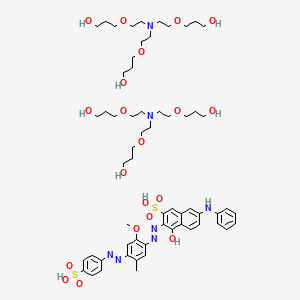 molecular formula C60H91N7O20S2 B571103 2-Naphthalenesulfonic acid, 4-hydroxy-3-(2-(2-methoxy-5-methyl-4-(2-(4-sulfophenyl)diazenyl)phenyl)diazenyl)-7-(phenylamino)-, compd. with (nitrilotris(2,1-ethanediyloxy))tris(propanol) (1:2) CAS No. 124649-82-7