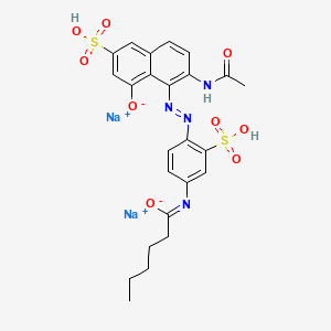 molecular formula C24H24N4Na2O9S2 B571239 disodium;N-[4-[(2-acetamido-8-oxido-6-sulfonaphthalen-1-yl)diazenyl]-3-sulfophenyl]hexanimidate CAS No. 117046-38-5