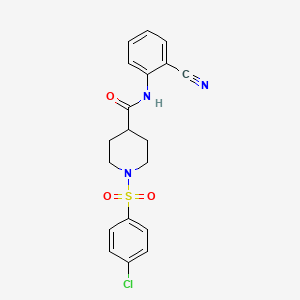 molecular formula C19H18ClN3O3S B5713698 1-(4-chlorophenyl)sulfonyl-N-(2-cyanophenyl)piperidine-4-carboxamide 