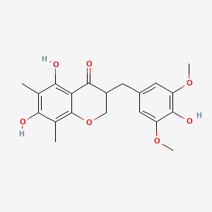 molecular formula C20H22O7 B571568 5,7-Dihydroxy-3-(4-hydroxy-3,5-dimethoxybenzyl)-6,8-dimethylchroman-4-one CAS No. 212201-12-2