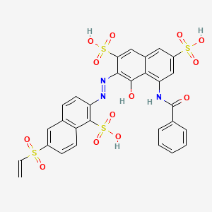 molecular formula C29H21N3O13S4 B571742 5-Benzamido-3-{2-[6-(ethenesulfonyl)-1-sulfonaphthalen-2-yl]hydrazinylidene}-4-oxo-3,4-dihydronaphthalene-2,7-disulfonic acid CAS No. 123690-27-7