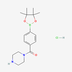 molecular formula C17H26BClN2O3 B571794 Piperazin-1-yl(4-(4,4,5,5-tetramethyl-1,3,2-dioxaborolan-2-yl)phenyl)methanone hydrochloride CAS No. 1256360-65-2