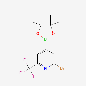 molecular formula C12H14BBrF3NO2 B571944 2-Bromo-4-(4,4,5,5-tetramethyl-1,3,2-dioxaborolan-2-yl)-6-(trifluoromethyl)pyridine CAS No. 1256360-49-2
