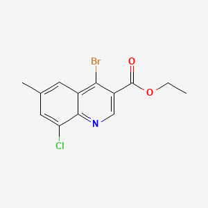 molecular formula C13H11BrClNO2 B572054 Ethyl 4-bromo-8-chloro-6-methylquinoline-3-carboxylate CAS No. 1242260-22-5
