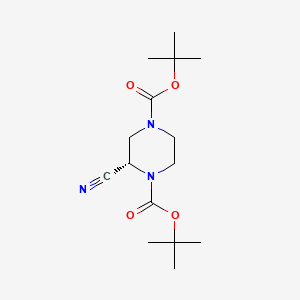 molecular formula C15H25N3O4 B572104 (S)-Di-tert-butyl 2-cyanopiperazine-1,4-dicarboxylate CAS No. 1242267-80-6