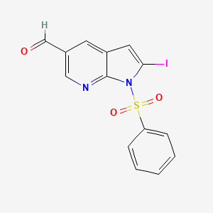 molecular formula C14H9IN2O3S B572139 1-(Phenylsulfonyl)-2-iodo-7-azaindole-5-carbaldehyde CAS No. 1227270-23-6