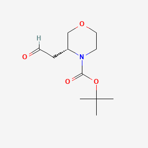 molecular formula C11H19NO4 B572176 (R)-N-Boc-3-(2-Oxo-ethyl)-morpholine CAS No. 1257856-87-3
