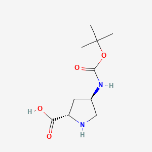molecular formula C10H18N2O4 B572186 (2S,4R)-4-((tert-butoxycarbonyl)amino)pyrrolidine-2-carboxylic acid CAS No. 1279034-98-8