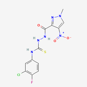 molecular formula C12H10ClFN6O3S B5721914 N~1~-(3-CHLORO-4-FLUOROPHENYL)-2-[(1-METHYL-4-NITRO-1H-PYRAZOL-3-YL)CARBONYL]-1-HYDRAZINECARBOTHIOAMIDE 