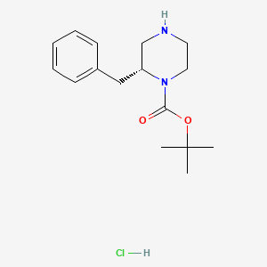 molecular formula C16H25ClN2O2 B572239 (R)-tert-Butyl 2-benzylpiperazine-1-carboxylate hydrochloride CAS No. 1217466-36-8