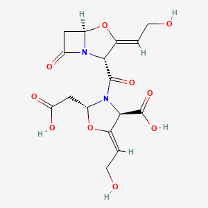molecular formula C16H18N2O10 B572307 (2R,4R,Z)-2-(Carboxymethyl)-5-(2-hydroxyethylidene)-3-((2R,5R,Z)-3-(2-hydroxyethylidene)-7-oxo-4-oxa-1-azabicyclo[3.2.0]heptane-2-carbonyl)oxazolidine-4-carboxylic acid CAS No. 1260617-10-4