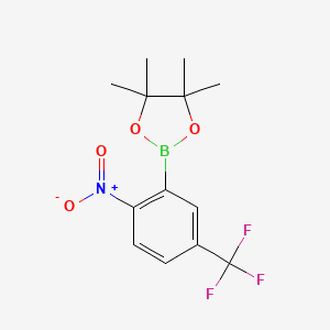 molecular formula C13H15BF3NO4 B572330 4,4,5,5-Tetramethyl-2-(2-nitro-5-(trifluoromethyl)phenyl)-1,3,2-dioxaborolane CAS No. 1218791-26-4