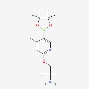 molecular formula C16H27BN2O3 B572373 2-Methyl-1-((4-methyl-5-(4,4,5,5-tetramethyl-1,3,2-dioxaborolan-2-yl)pyridin-2-yl)oxy)propan-2-amine CAS No. 1354911-22-0