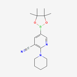 molecular formula C17H24BN3O2 B572560 2-(Piperidin-1-yl)-5-(4,4,5,5-tetramethyl-1,3,2-dioxaborolan-2-yl)nicotinonitrile CAS No. 1356068-53-5