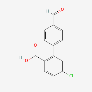 molecular formula C14H9ClO3 B572638 4-Chloro-2-(4-formylphenyl)benzoic acid CAS No. 1261929-46-7