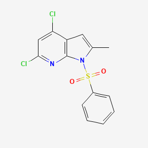 molecular formula C14H10Cl2N2O2S B572658 1-(Phenylsulfonyl)-4,6-dichloro-2-methyl-7-azaindole CAS No. 1227268-69-0