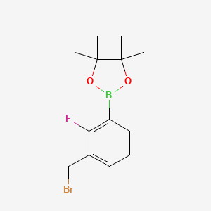 molecular formula C13H17BBrFO2 B572698 2-(3-(Bromomethyl)-2-fluorophenyl)-4,4,5,5-tetramethyl-1,3,2-dioxaborolane CAS No. 1256360-37-8