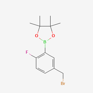 molecular formula C13H17BBrFO2 B572734 2-(5-(Bromomethyl)-2-fluorophenyl)-4,4,5,5-tetramethyl-1,3,2-dioxaborolane CAS No. 1256360-47-0