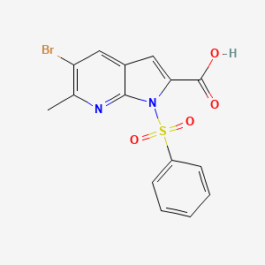 molecular formula C15H11BrN2O4S B572806 5-Bromo-6-methyl-1-(phenylsulfonyl)-1H-pyrrolo[2,3-b]pyridine-2-carboxylic acid CAS No. 1227269-29-5