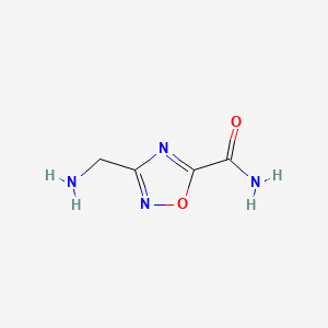molecular formula C4H6N4O2 B572818 3-(Aminomethyl)-1,2,4-oxadiazole-5-carboxamide CAS No. 1211735-02-2