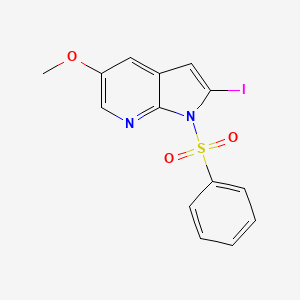 molecular formula C14H11IN2O3S B572830 2-Iodo-5-methoxy-1-(phenylsulfonyl)-1H-pyrrolo[2,3-b]pyridine CAS No. 1227267-13-1
