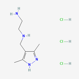 molecular formula C8H19Cl3N4 B572893 N1-((3,5-Dimethyl-1H-pyrazol-4-yl)methyl)ethane-1,2-diamine trihydrochloride CAS No. 1337879-50-1