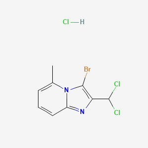 molecular formula C9H8BrCl3N2 B572904 3-Bromo-2-(dichloromethyl)-5-methylimidazo[1,2-a]pyridine hydrochloride CAS No. 1332581-52-8