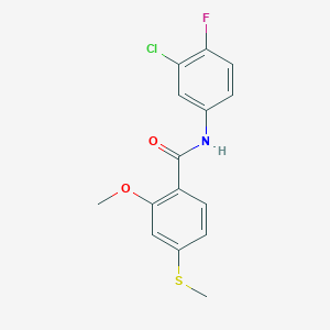 molecular formula C15H13ClFNO2S B5729300 N-(3-chloro-4-fluorophenyl)-2-methoxy-4-(methylsulfanyl)benzamide 