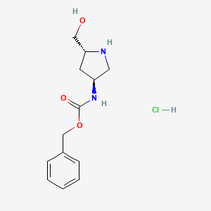 molecular formula C13H19ClN2O3 B572955 Benzyl ((3S,5R)-5-(hydroxymethyl)pyrrolidin-3-yl)carbamate hydrochloride CAS No. 1217751-87-5