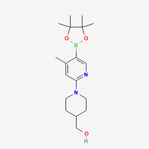 molecular formula C18H29BN2O3 B573011 (1-(4-Methyl-5-(4,4,5,5-tetramethyl-1,3,2-dioxaborolan-2-yl)pyridin-2-yl)piperidin-4-yl)methanol CAS No. 1353723-67-7