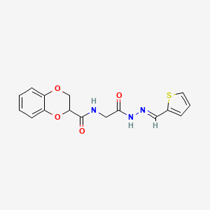 molecular formula C16H15N3O4S B5732472 N-[2-oxo-2-[(2E)-2-(thiophen-2-ylmethylidene)hydrazinyl]ethyl]-2,3-dihydro-1,4-benzodioxine-3-carboxamide 