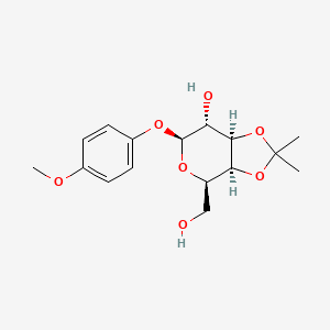 molecular formula C16H22O7 B573272 (3aS,4R,6S,7R,7aR)-4-(hydroxymethyl)-6-(4-methoxyphenoxy)-2,2-dimethyltetrahydro-3aH-[1,3]dioxolo[4,5-c]pyran-7-ol CAS No. 159922-67-5