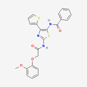 molecular formula C23H19N3O4S2 B5734546 N-{2-[2-(2-methoxyphenoxy)acetamido]-4-(thiophen-2-yl)-1,3-thiazol-5-yl}benzamide 