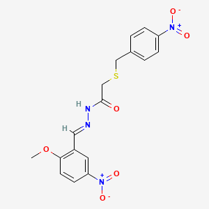 molecular formula C17H16N4O6S B5737652 N'-[(E)-(2-METHOXY-5-NITROPHENYL)METHYLIDENE]-2-{[(4-NITROPHENYL)METHYL]SULFANYL}ACETOHYDRAZIDE 