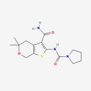 molecular formula C15H21N3O3S B5737870 N-[3-(aminocarbonyl)-5,5-dimethyl-4,7-dihydro-5H-thieno[2,3-c]pyran-2-yl]-1-pyrrolidinecarboxamide 