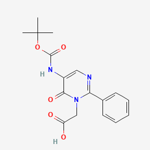 molecular formula C17H19N3O5 B573797 2-(5-((tert-Butoxycarbonyl)amino)-6-oxo-2-phenylpyrimidin-1(6H)-yl)acetic acid CAS No. 184710-54-1