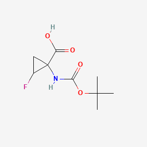 molecular formula C9H14FNO4 B573839 Cyclopropanecarboxylicacid, 1-[[(1,1-dimethylethoxy)carbonyl]amino]-2-fluoro- CAS No. 188897-47-4