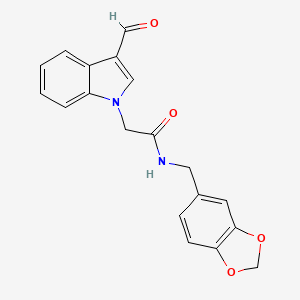 molecular formula C19H16N2O4 B5741036 N-(1,3-benzodioxol-5-ylmethyl)-2-(3-formylindol-1-yl)acetamide 